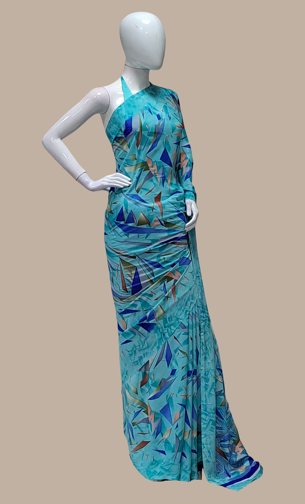 Aqua Printed Sari