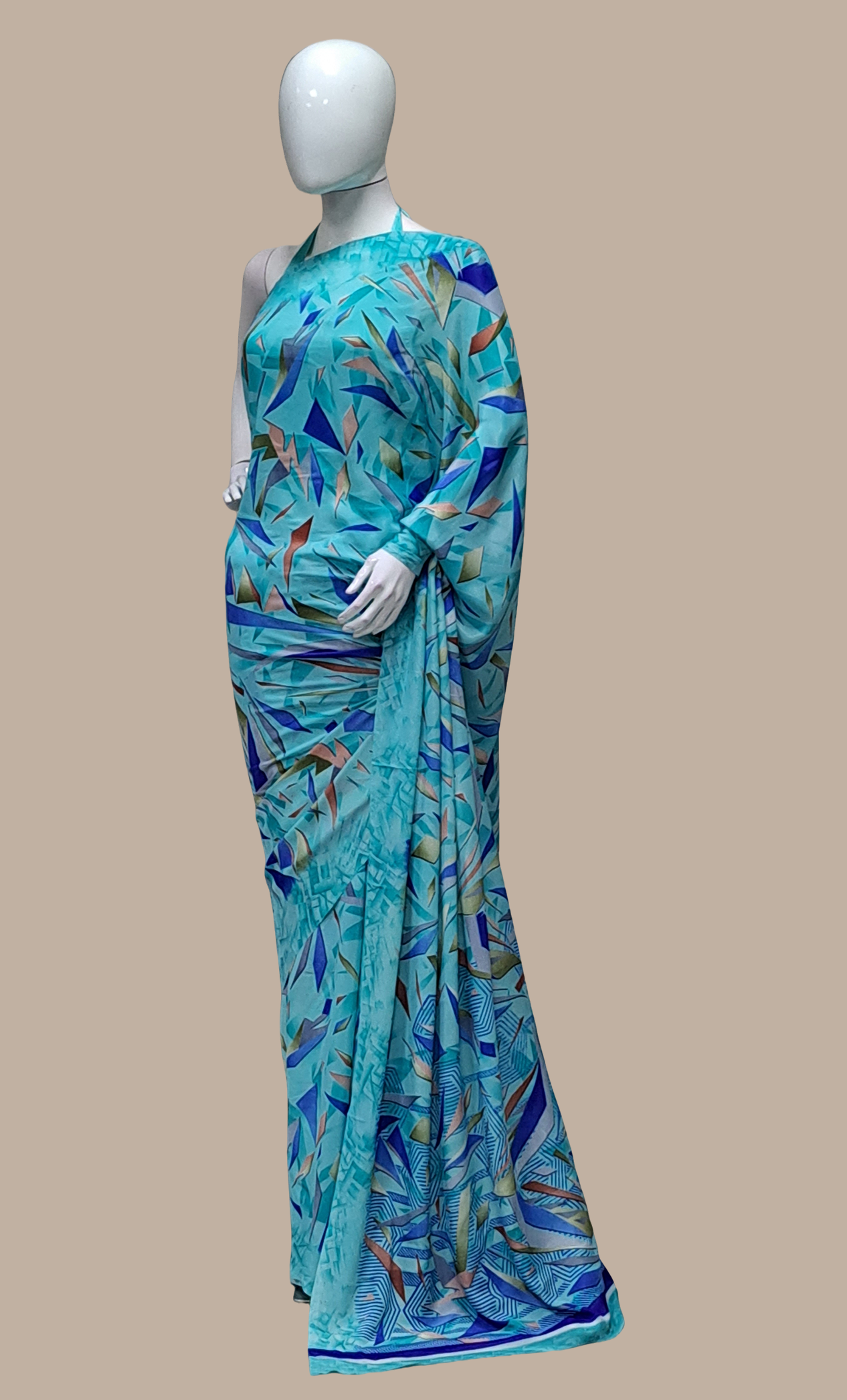 Aqua Printed Sari