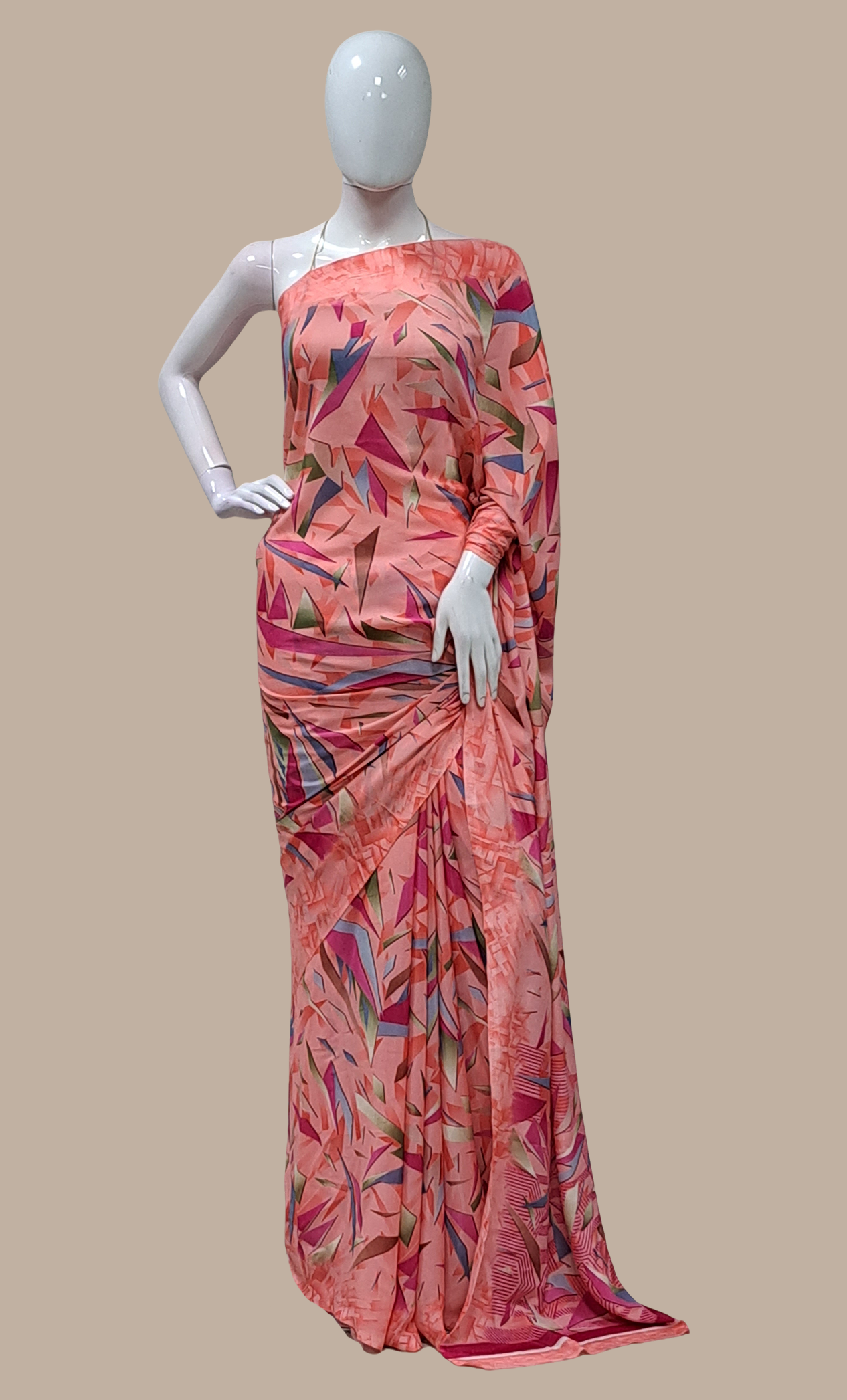 Peach Printed Sari