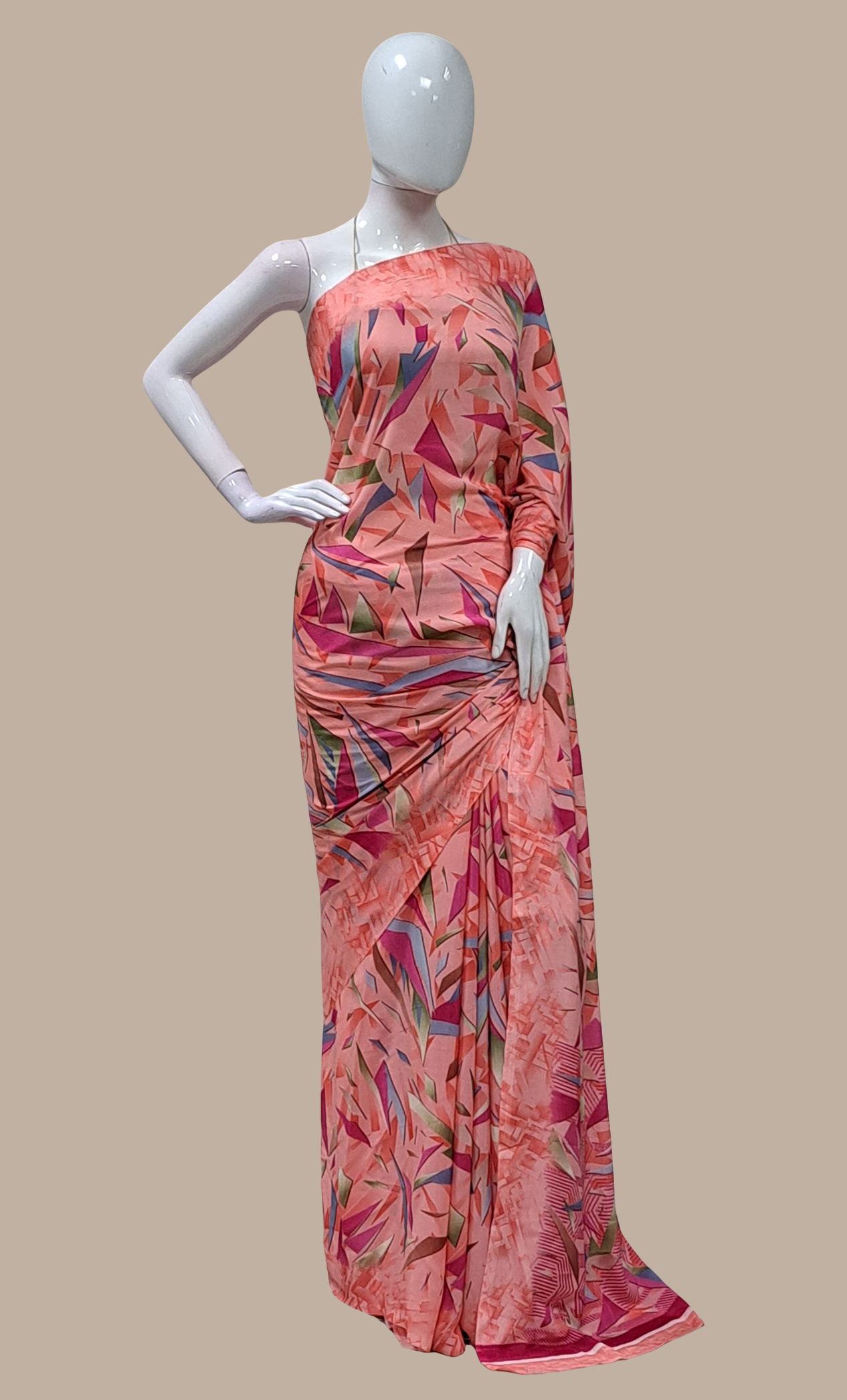 Peach Printed Sari