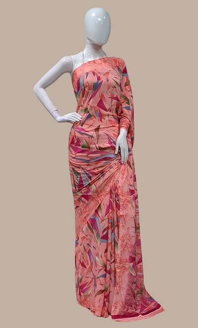 Peach Printed Sari