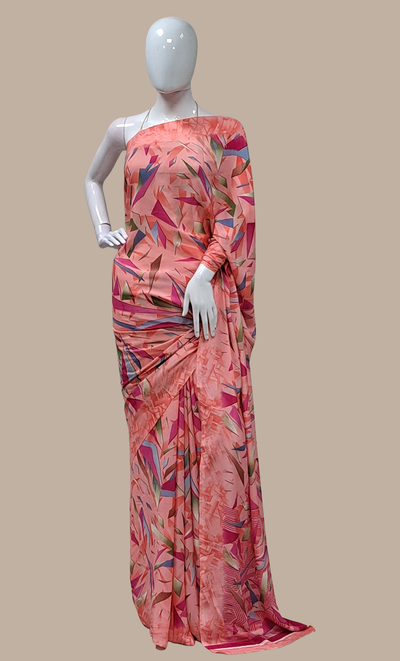 Peach Printed Sari