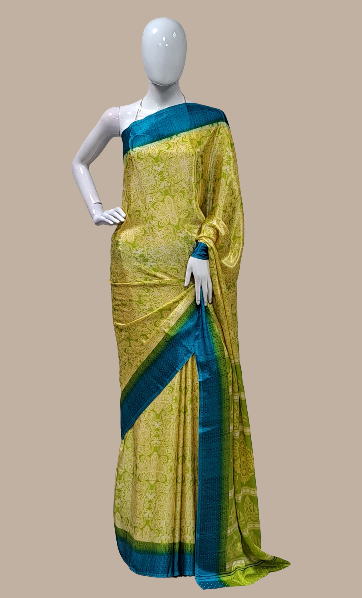 Lime Green Printed Sari