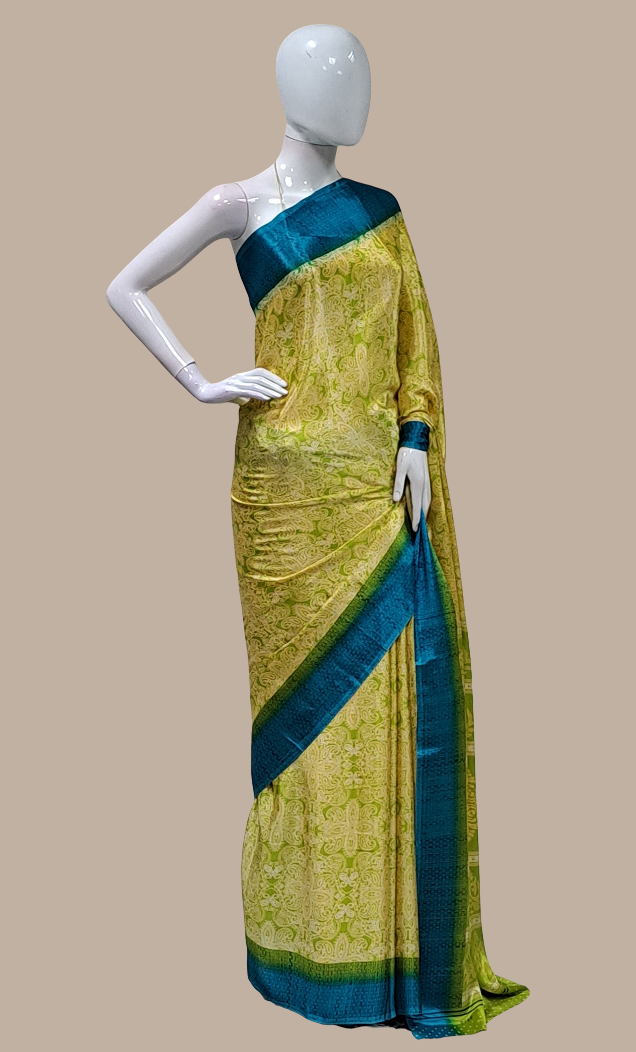 Lime Green Printed Sari