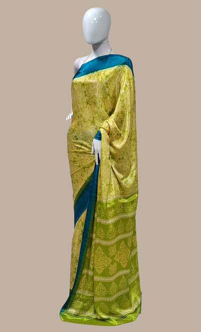 Lime Green Printed Sari