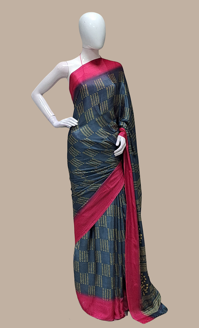 Dark Grey Printed Sari