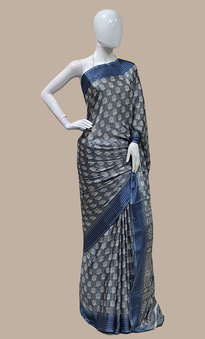 Deep Grey Printed Sari