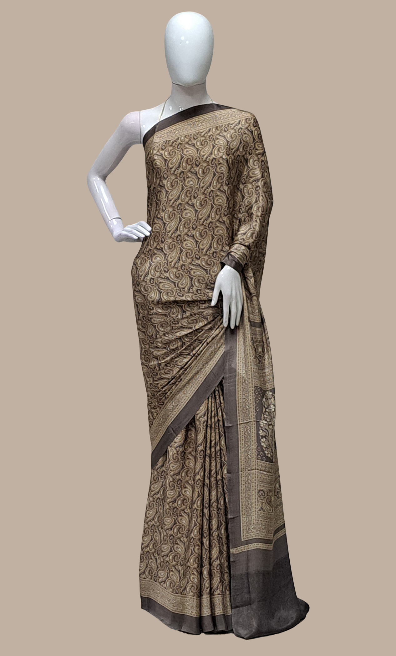 Deep Khaki Printed Sari