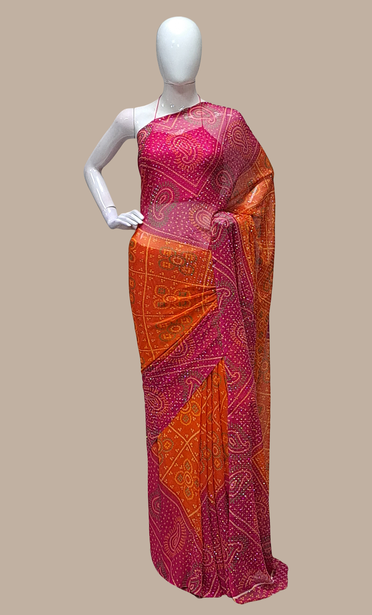 Cerise Bandhani Printed Sari