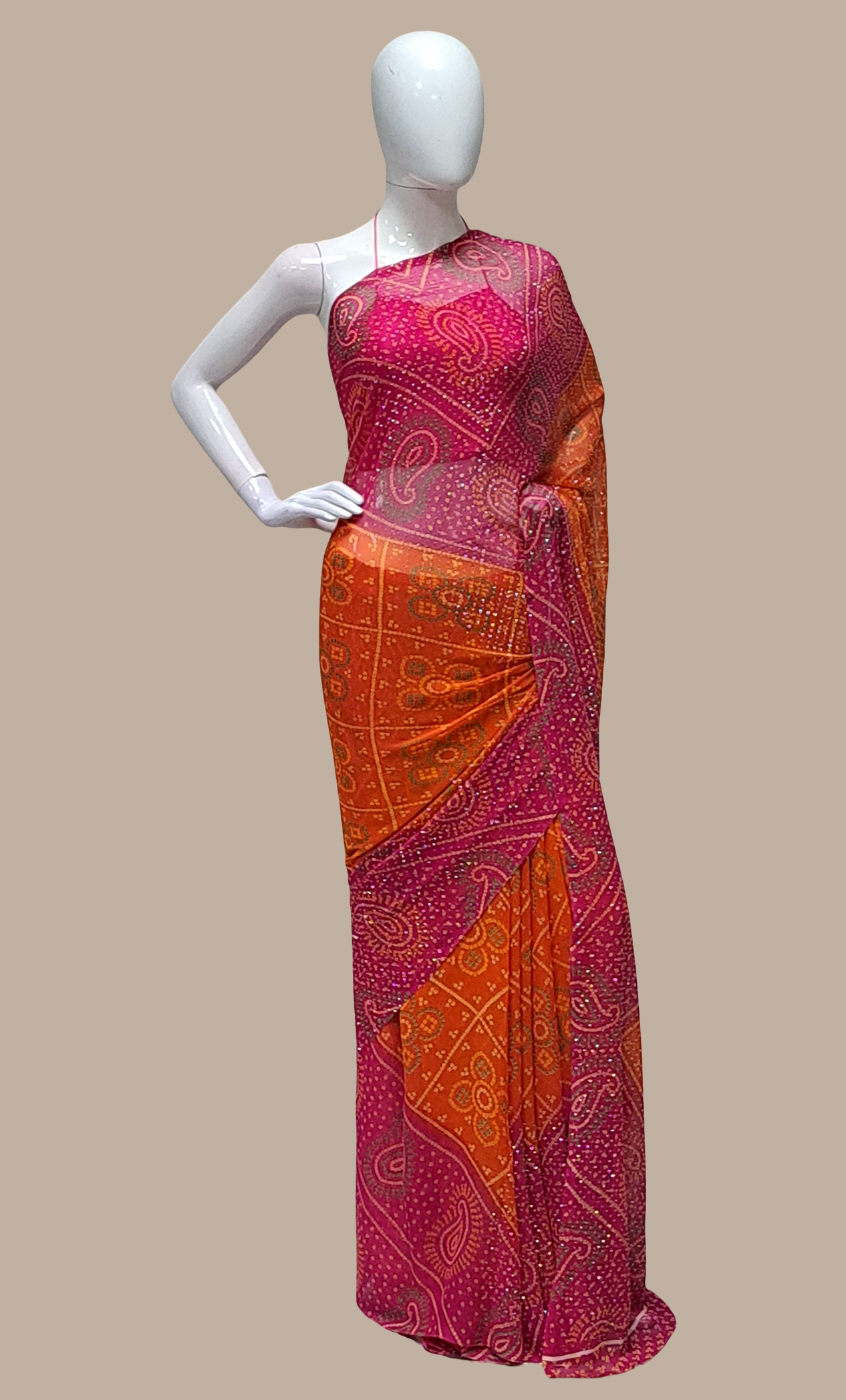 Cerise Bandhani Printed Sari