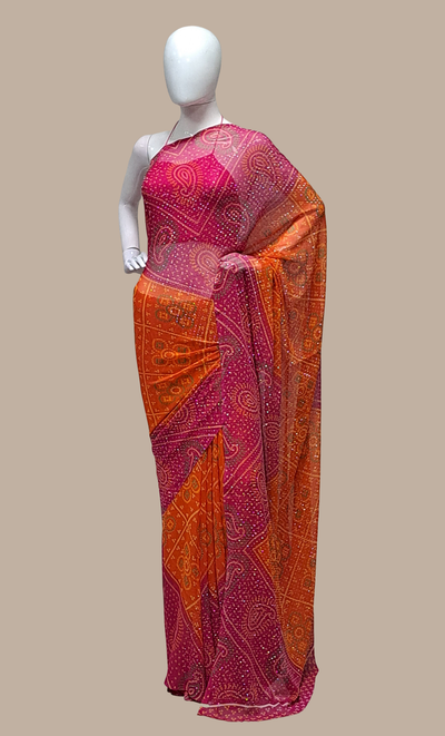 Cerise Bandhani Printed Sari