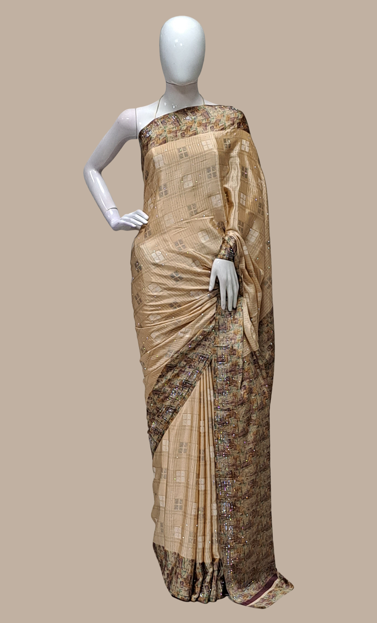 Beige Printed Sari