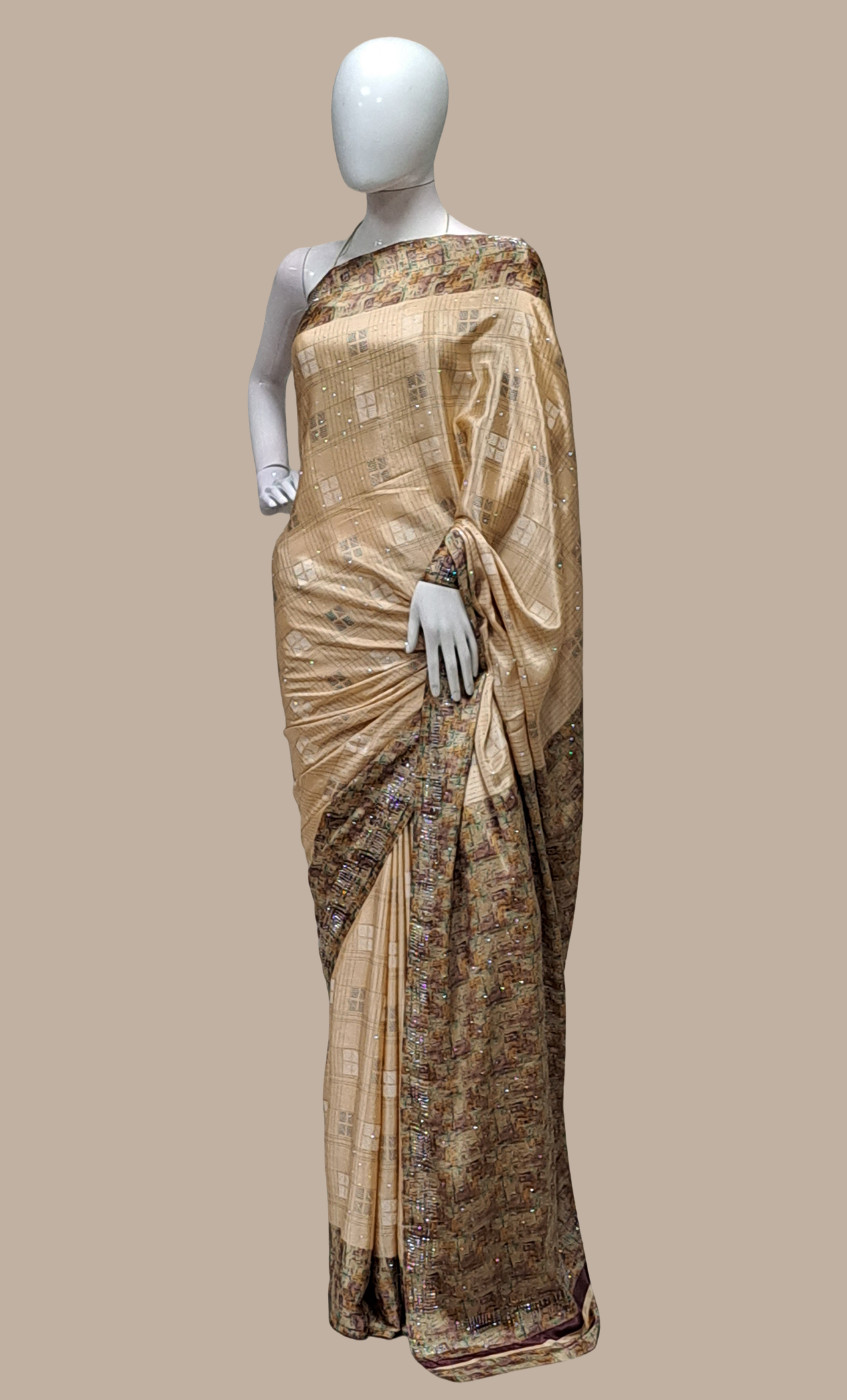 Beige Printed Sari