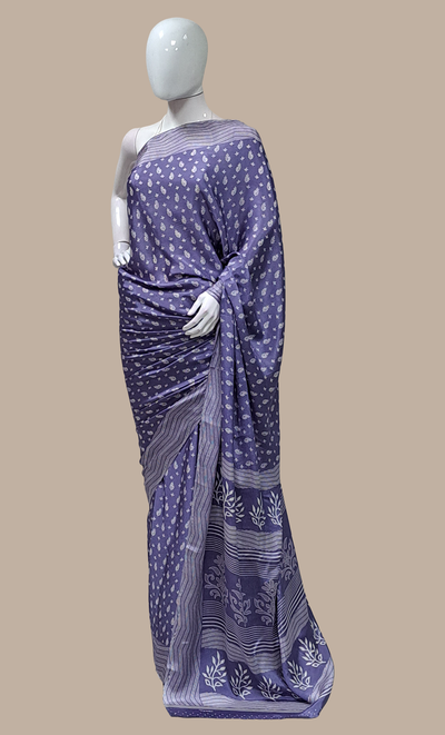 Deep Violet Printed Sari