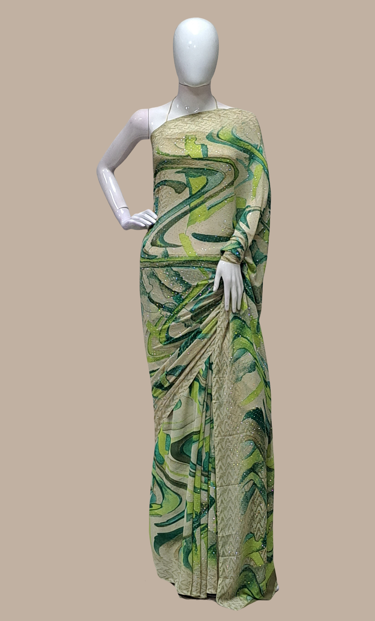 Deep Beige Printed Sari