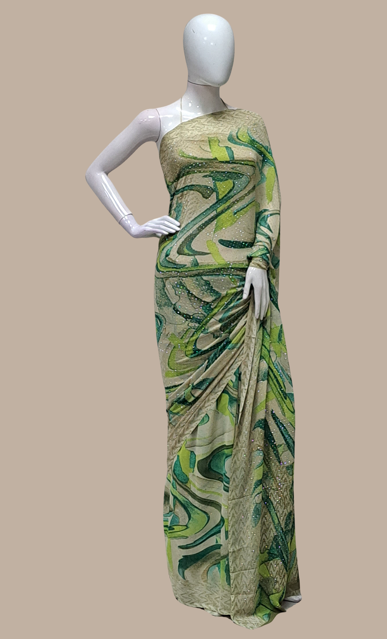 Deep Beige Printed Sari