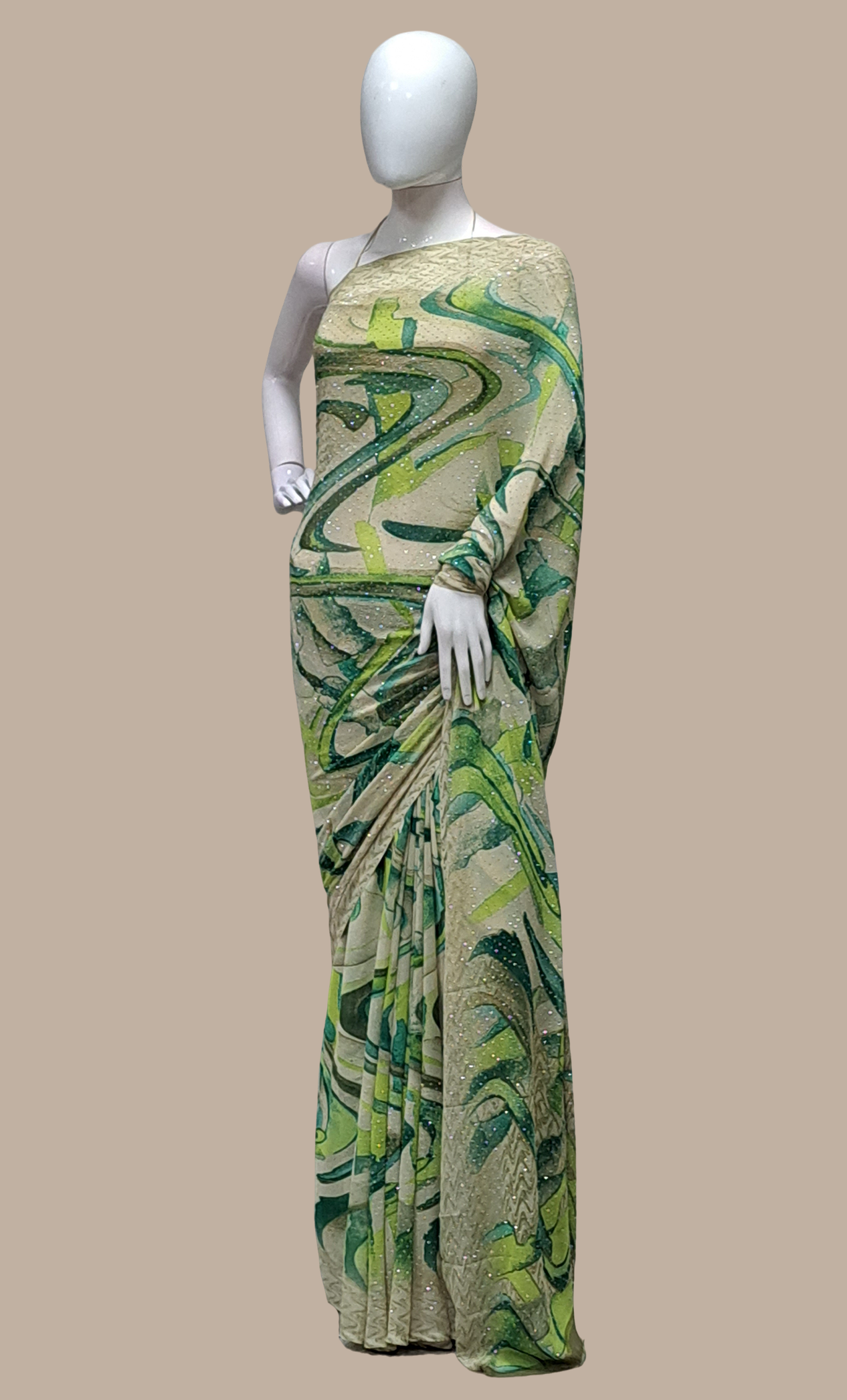 Deep Beige Printed Sari