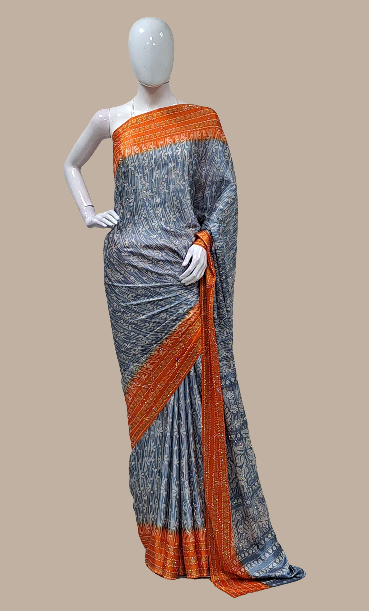 Grey Printed Sari