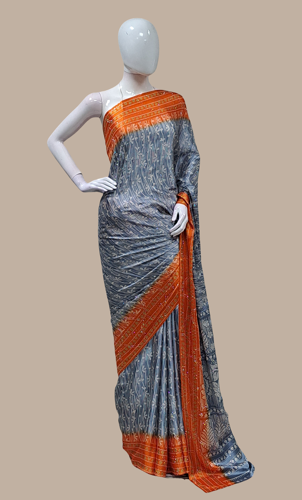 Grey Printed Sari