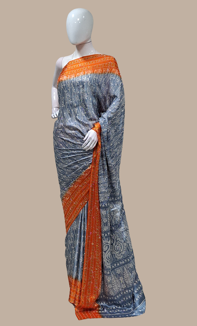 Grey Printed Sari