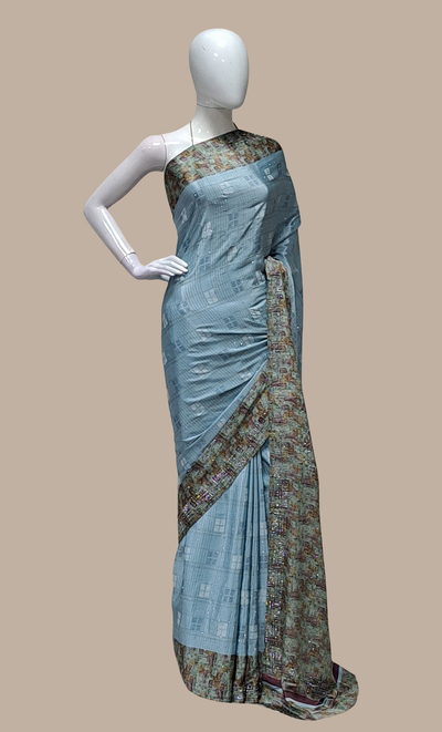 Blue Grey Printed Sari