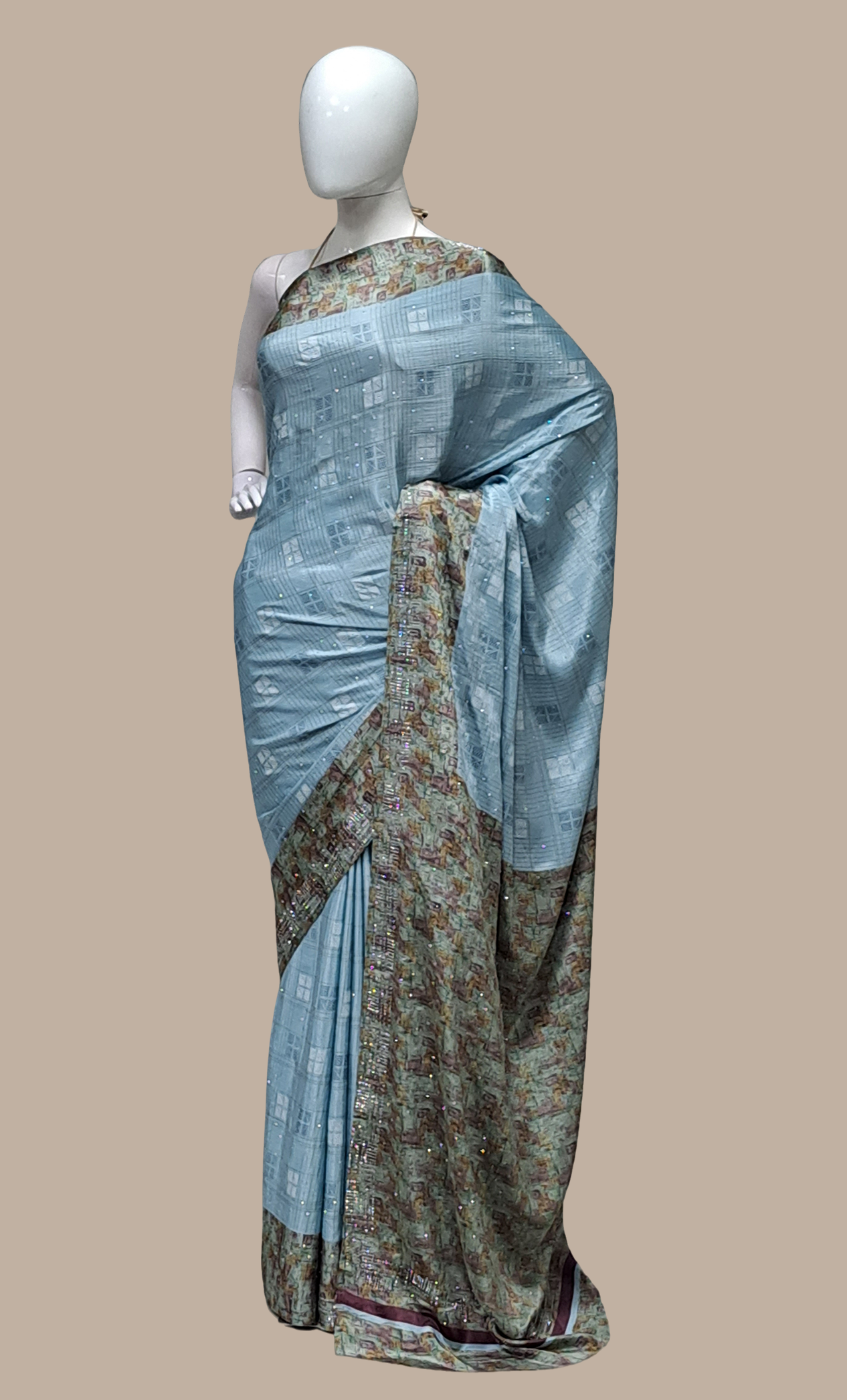 Blue Grey Printed Sari