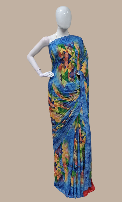 Deep Blue Printed Sari