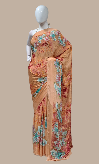 Peach Floral Printed Sari