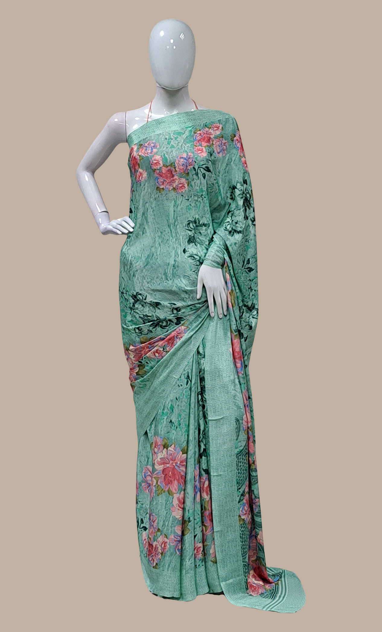 Sea Green Floral Printed Sari