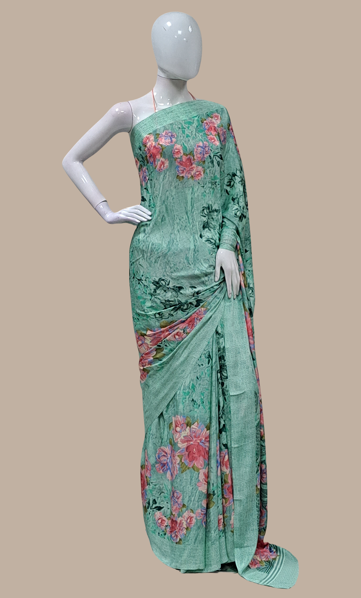 Sea Green Floral Printed Sari