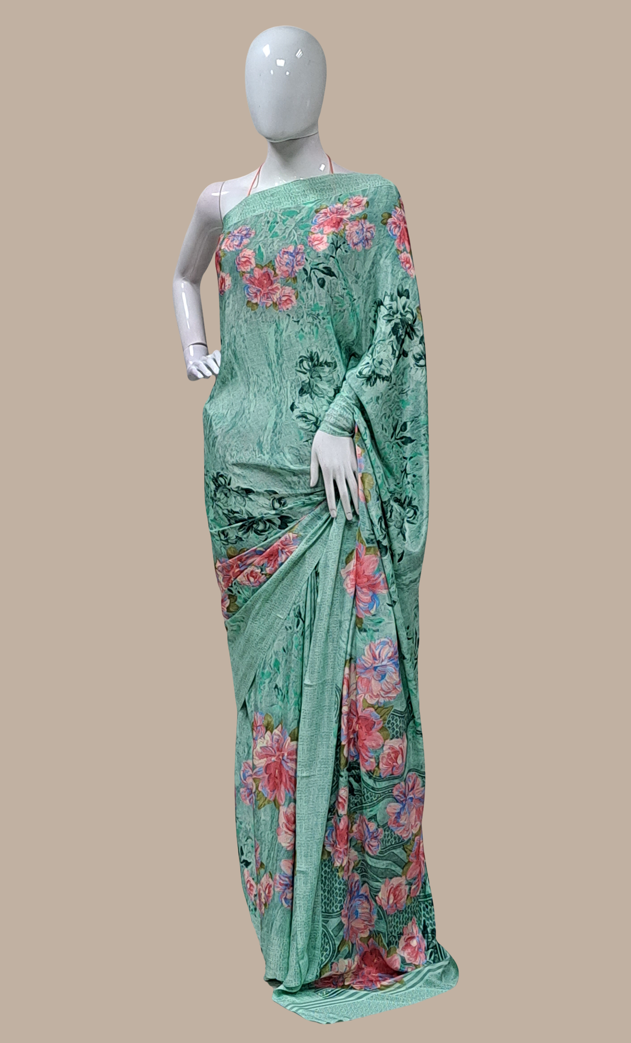 Sea Green Floral Printed Sari