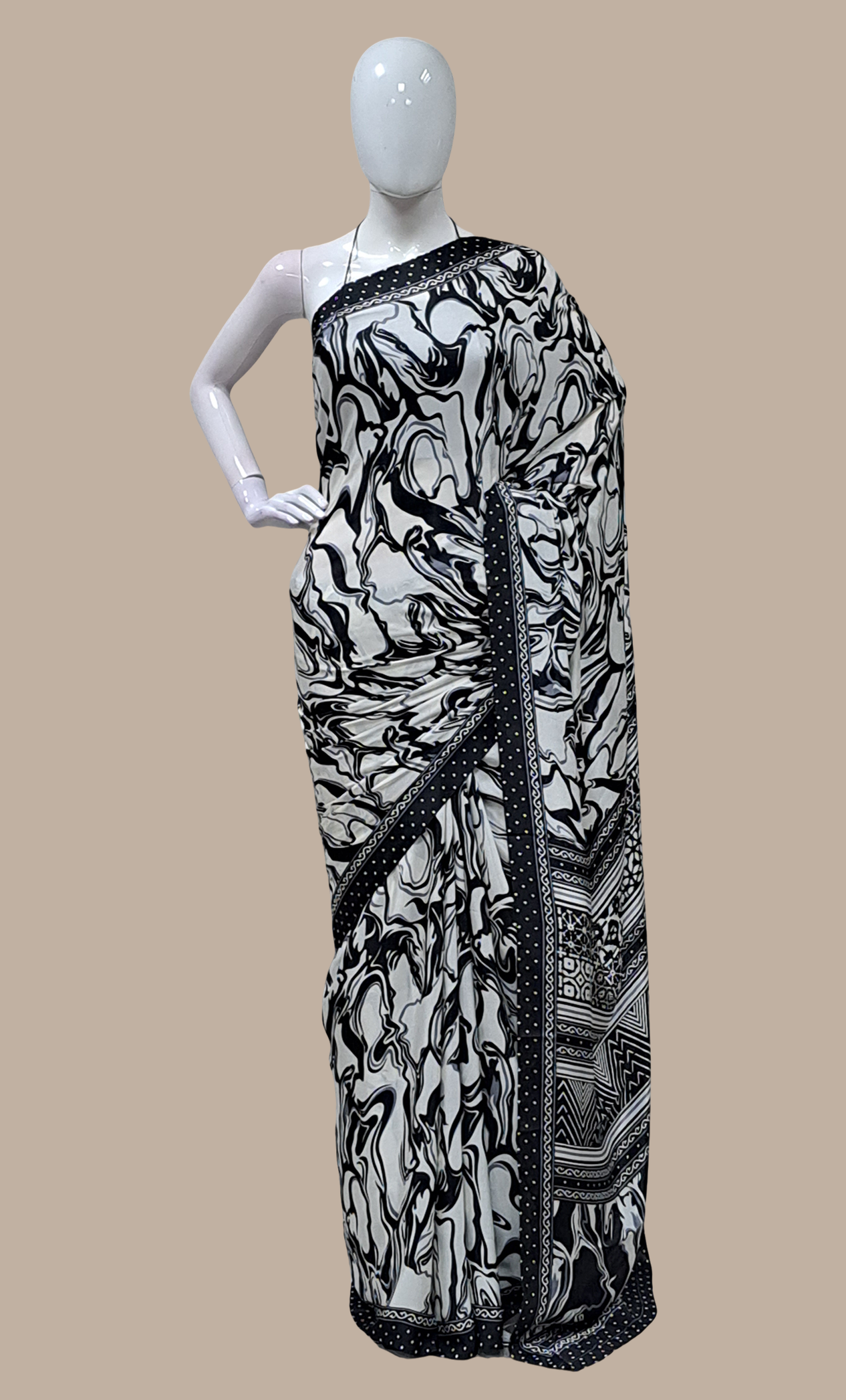 Black Printed Sari