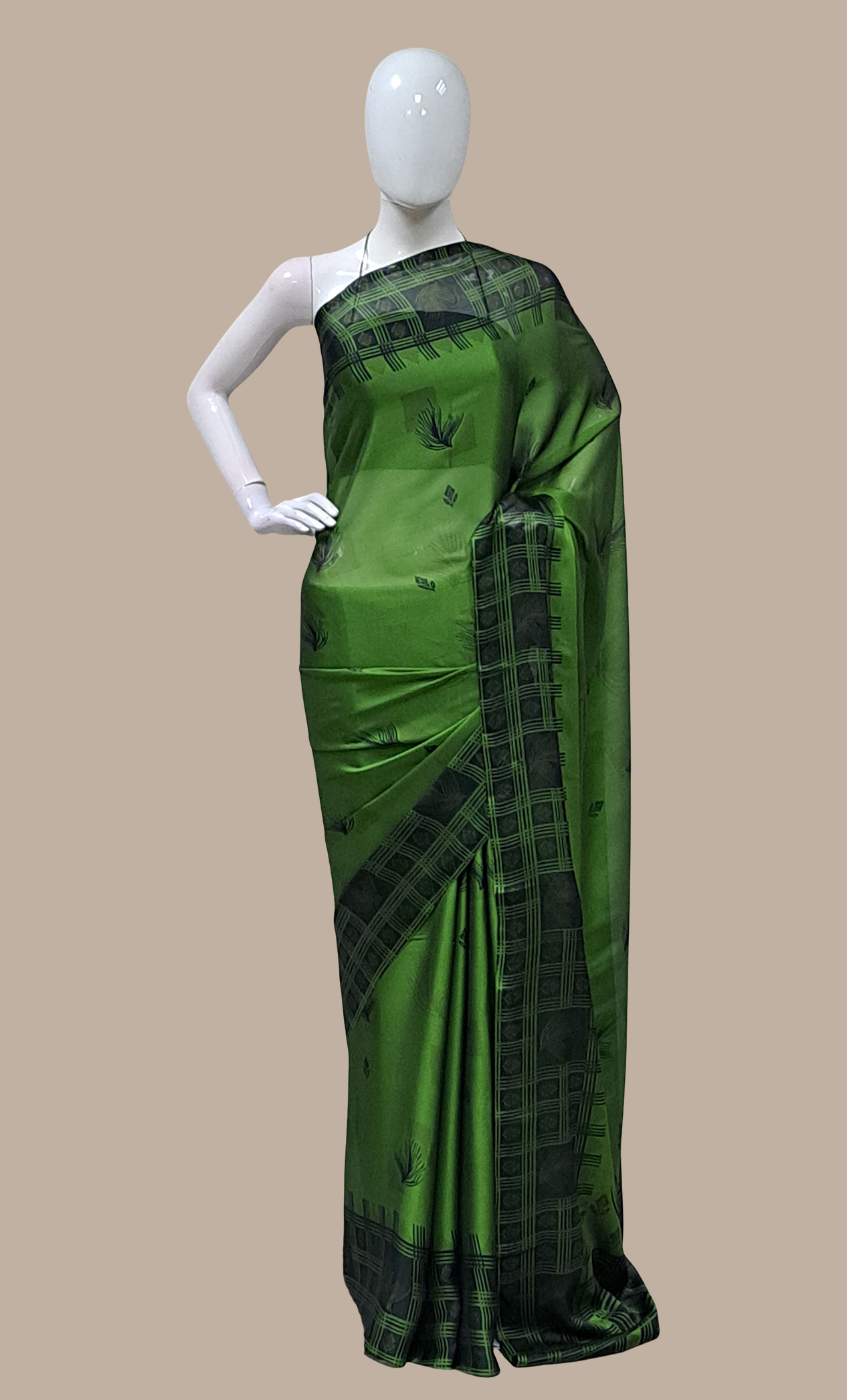 Dark Green Printed Sari