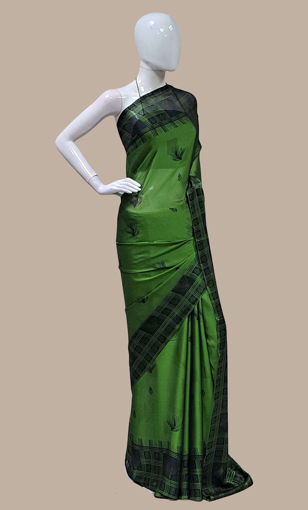 Dark Green Printed Sari