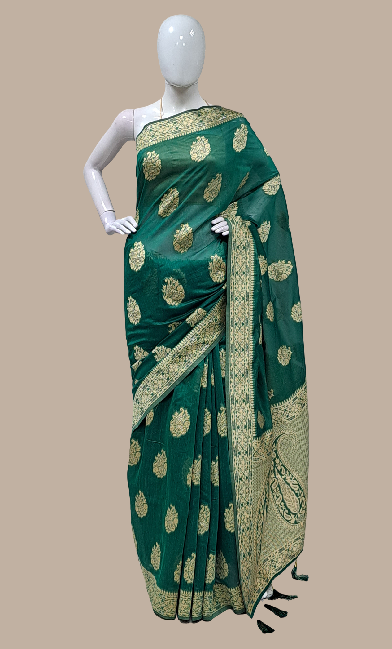 Deep Green Woven Sari