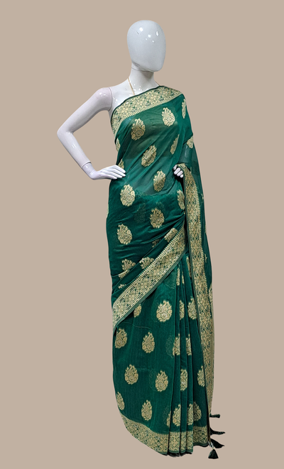 Deep Green Woven Sari