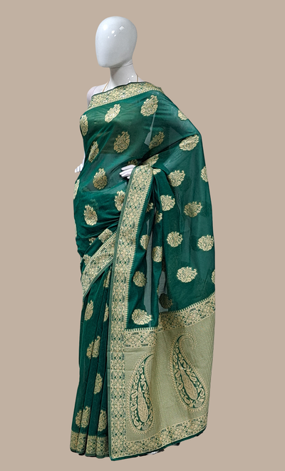 Deep Green Woven Sari