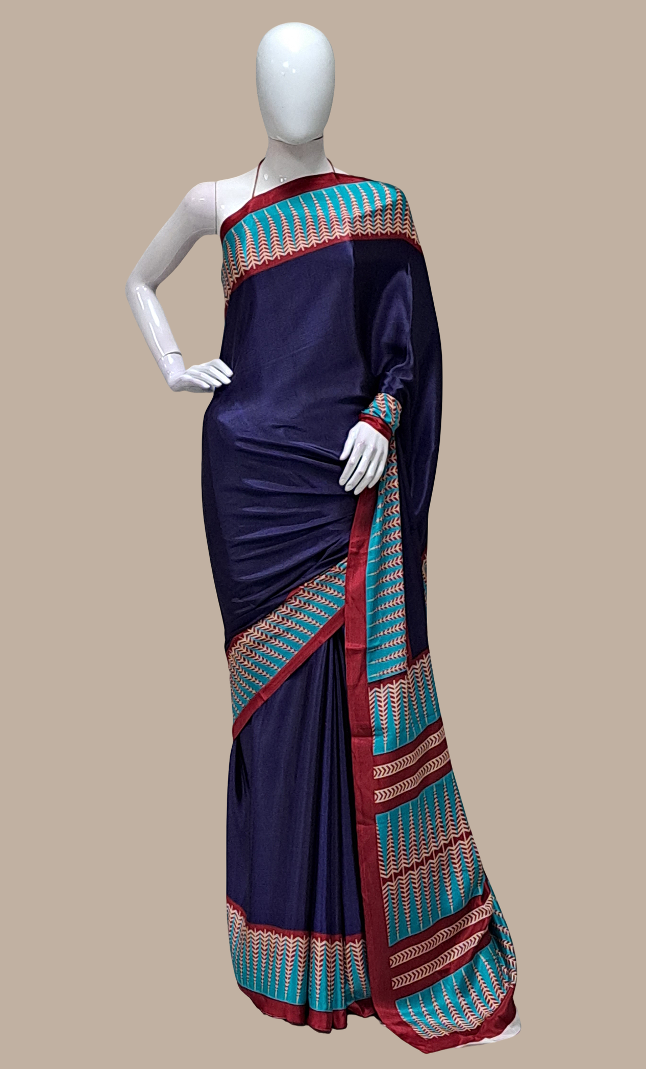 Navy Printed Sari