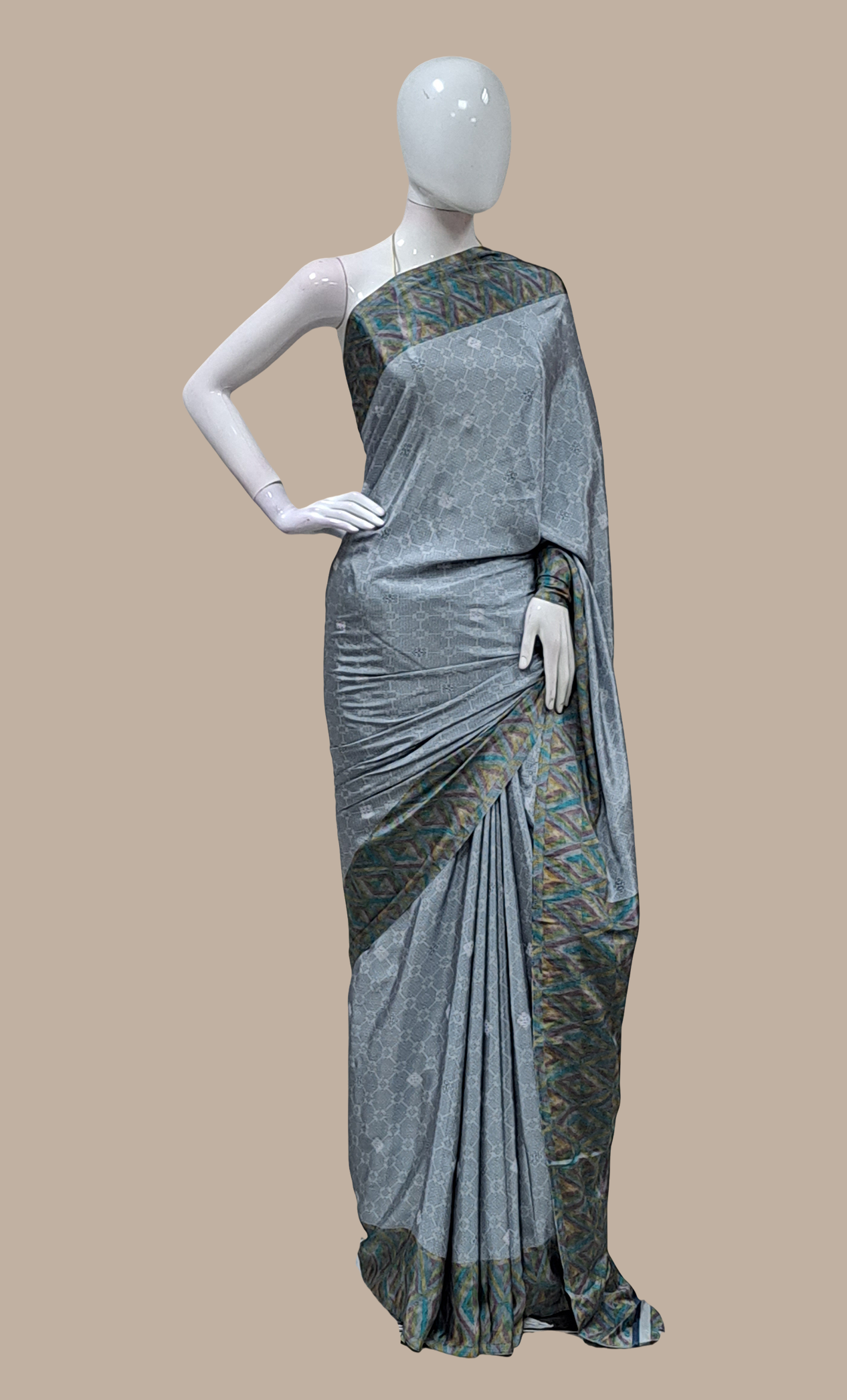 Grey Printed Sari