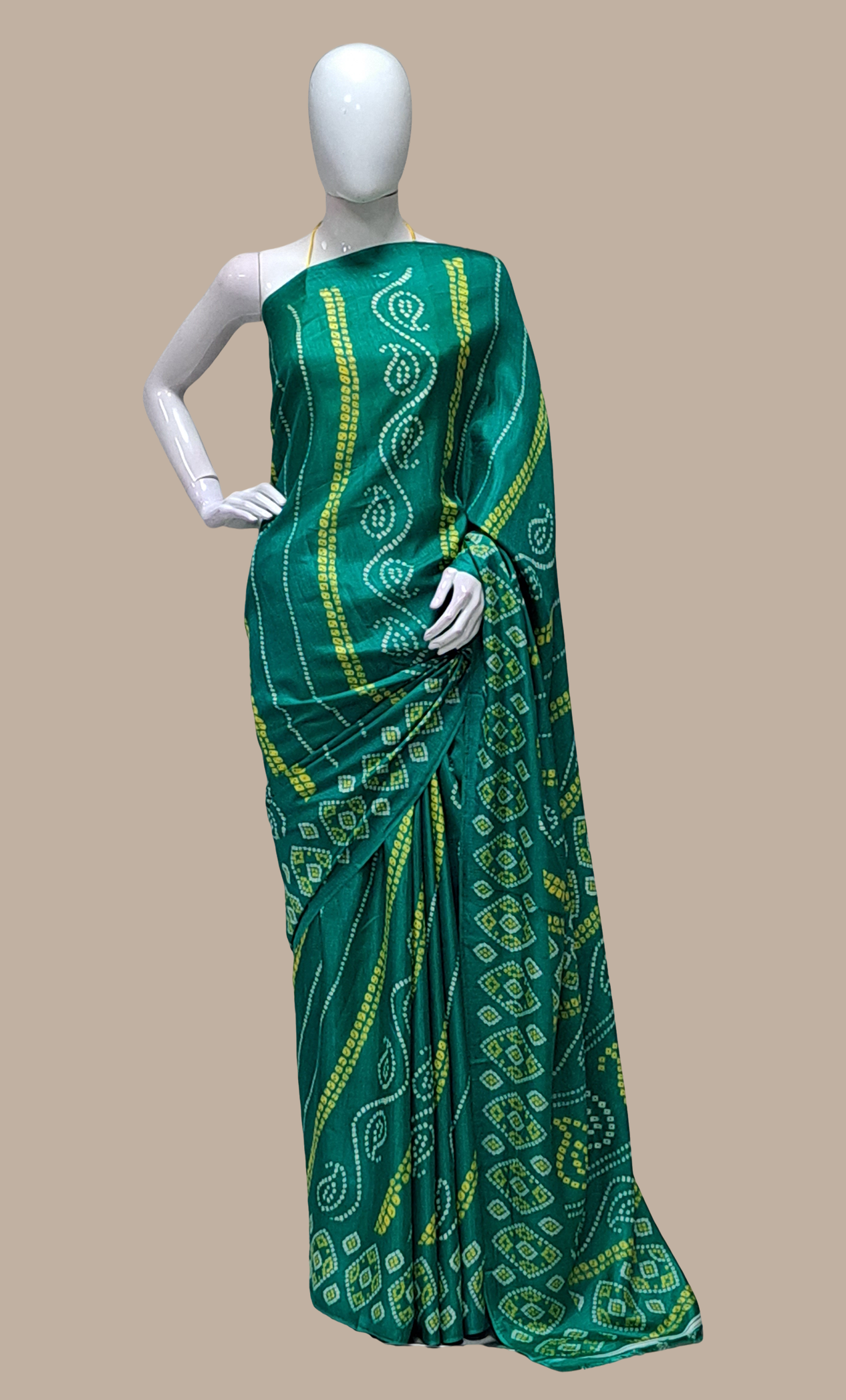 Deep Green Bandhani Printed Sari