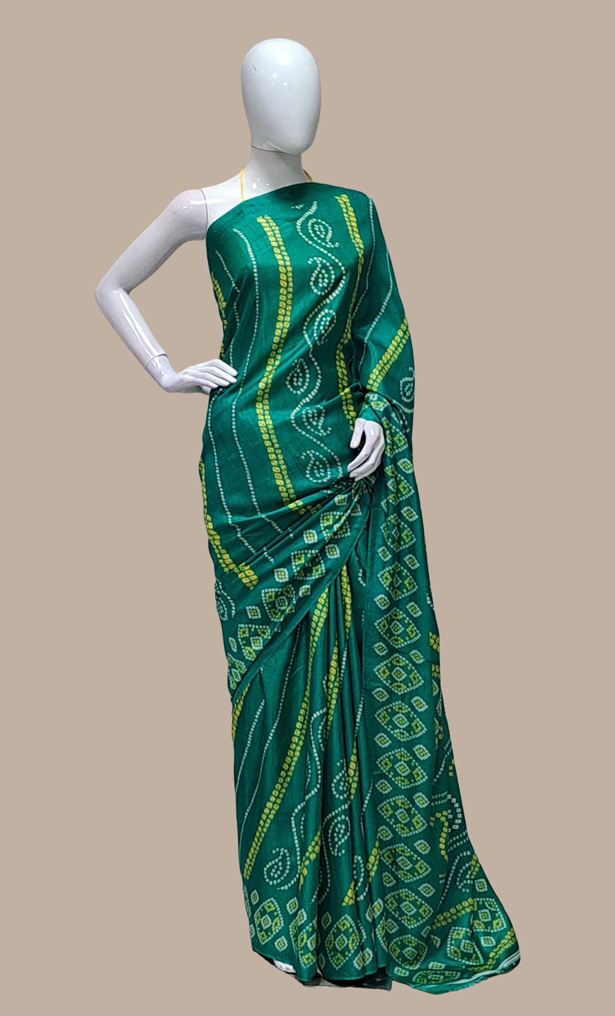 Deep Green Bandhani Printed Sari