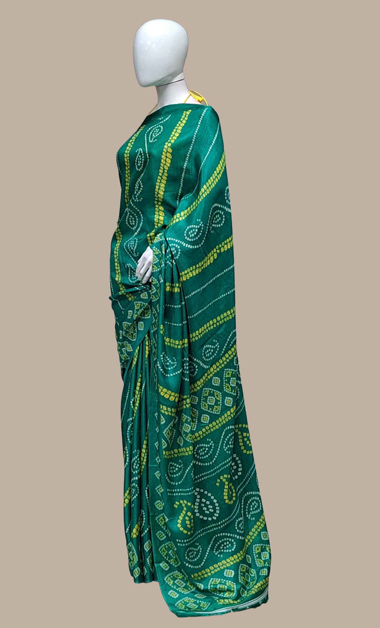 Deep Green Bandhani Printed Sari