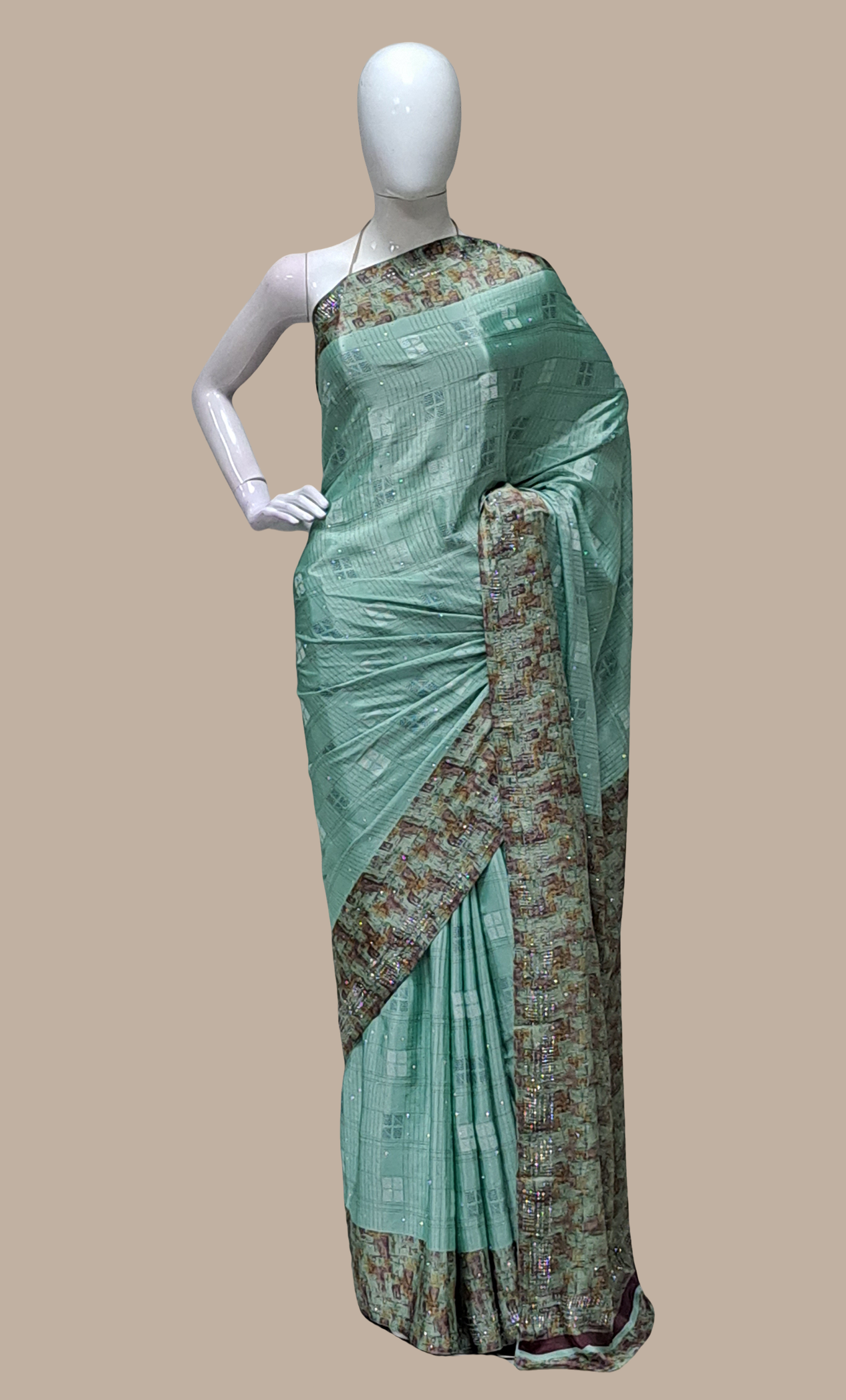 Aqua Green Printed Sari