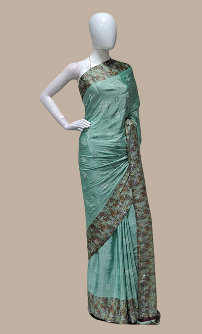 Aqua Green Printed Sari