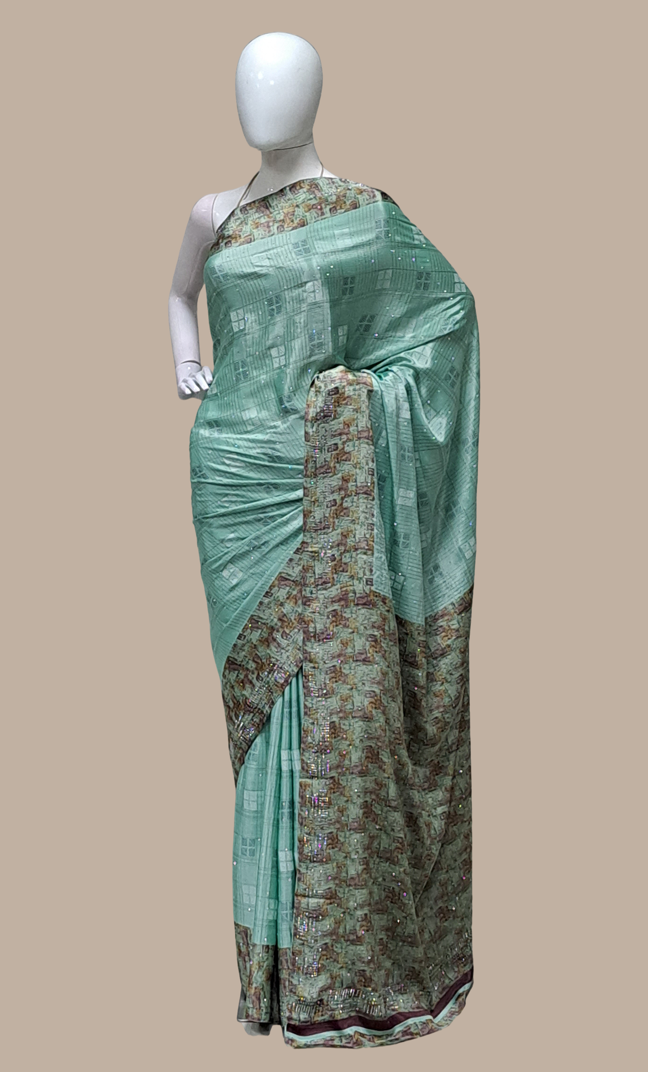 Aqua Green Printed Sari