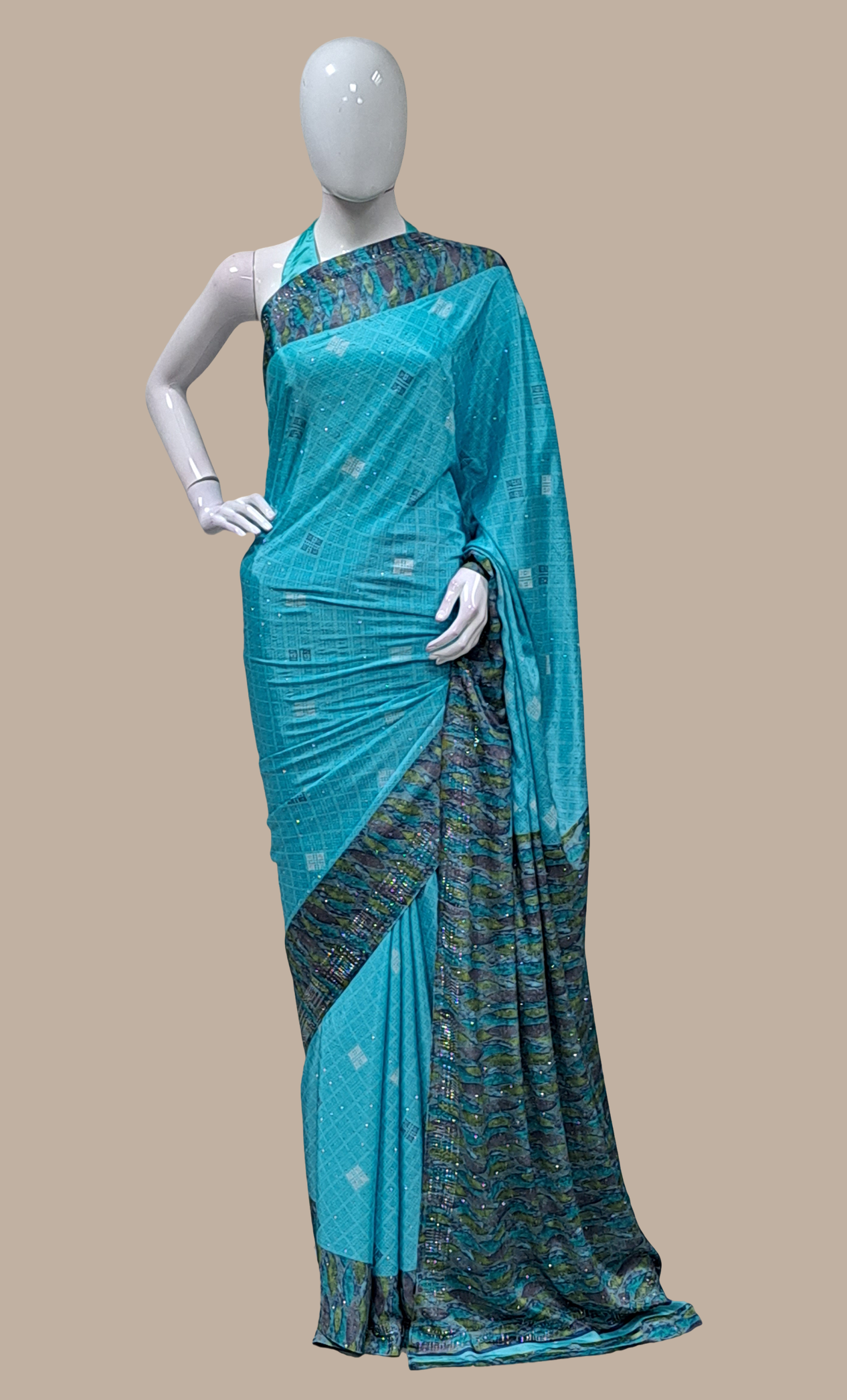 Sea Blue Printed Sari