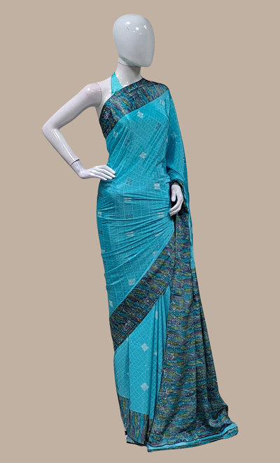 Sea Blue Printed Sari