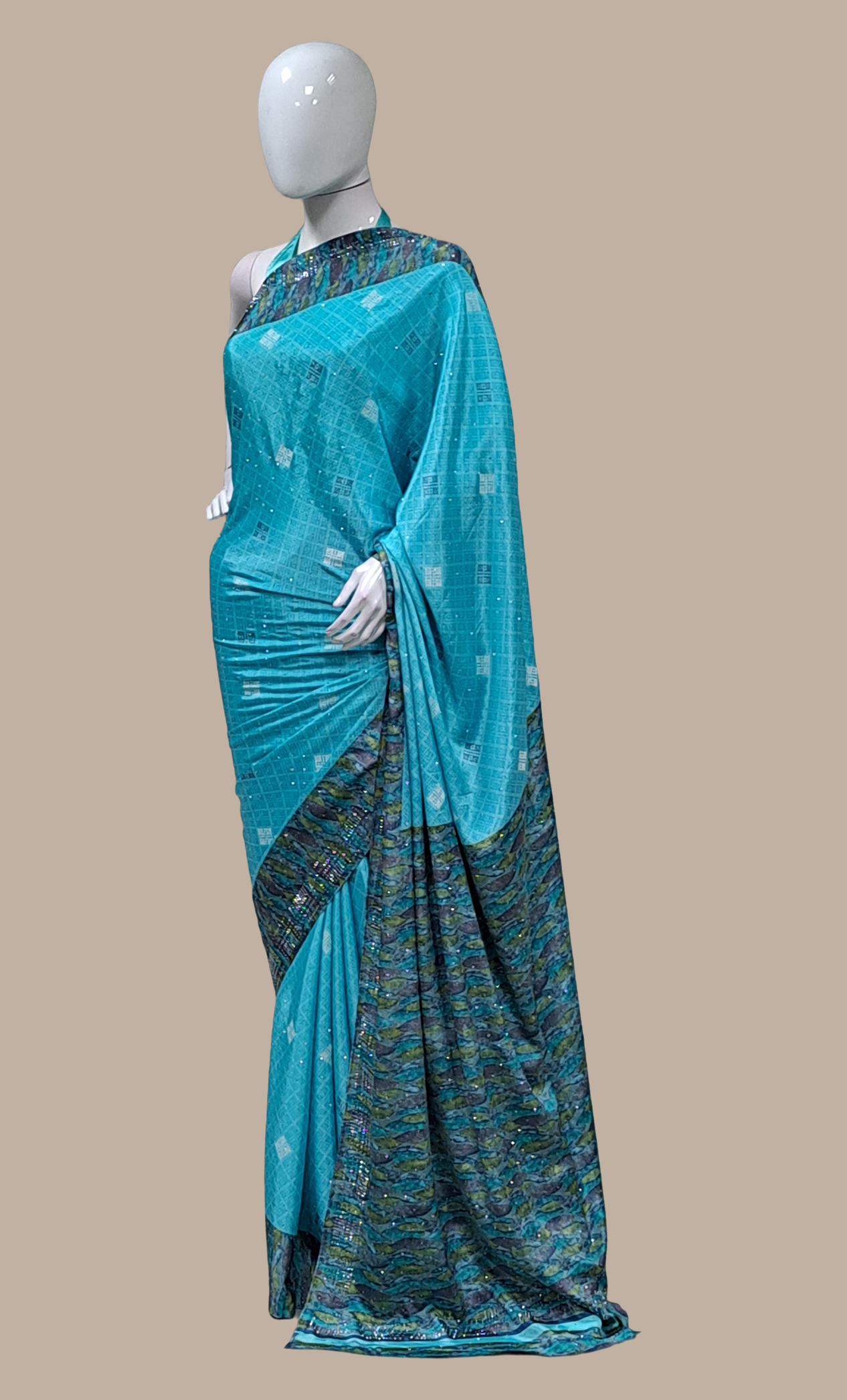 Sea Blue Printed Sari