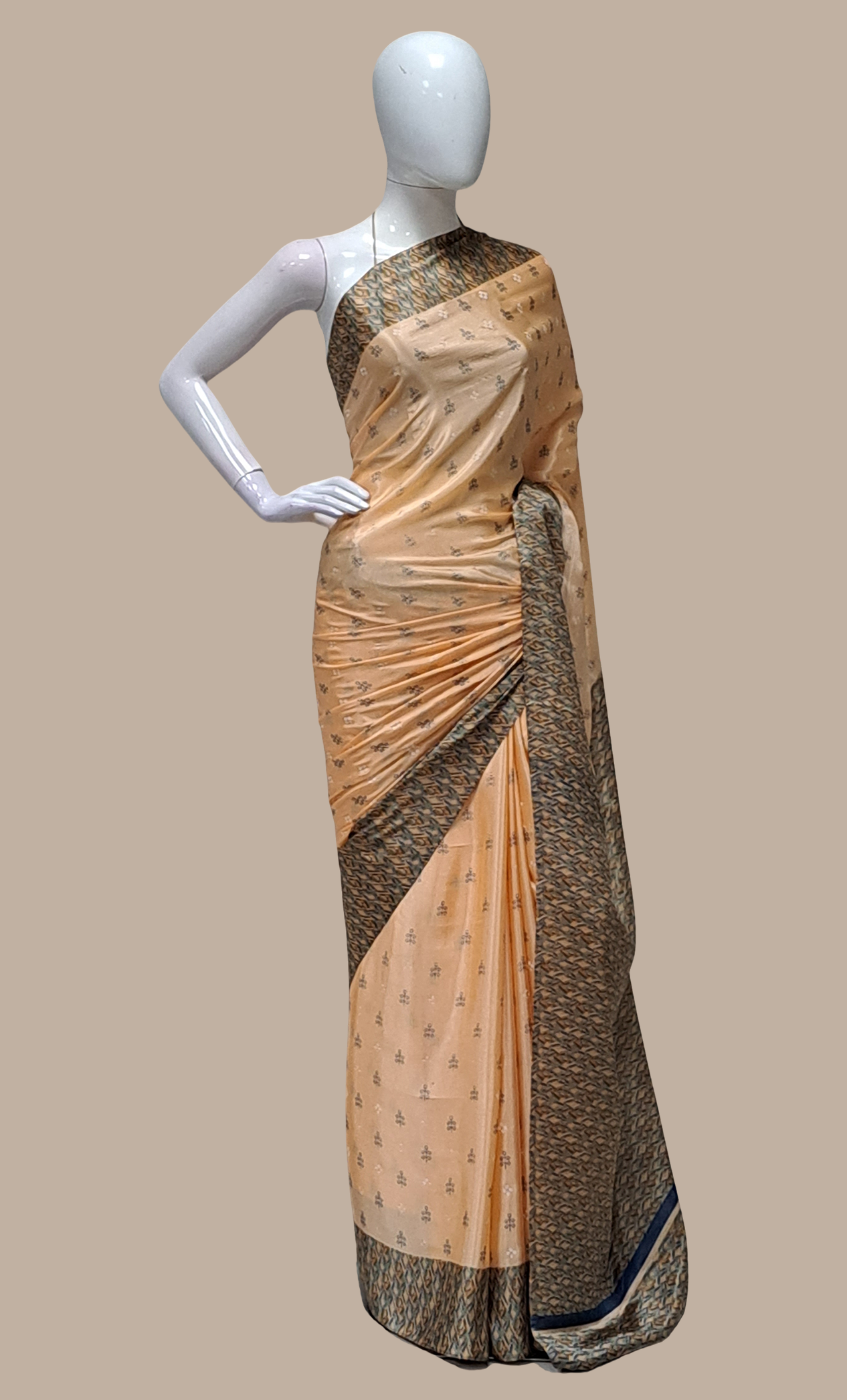 Light Peach Printed Sari