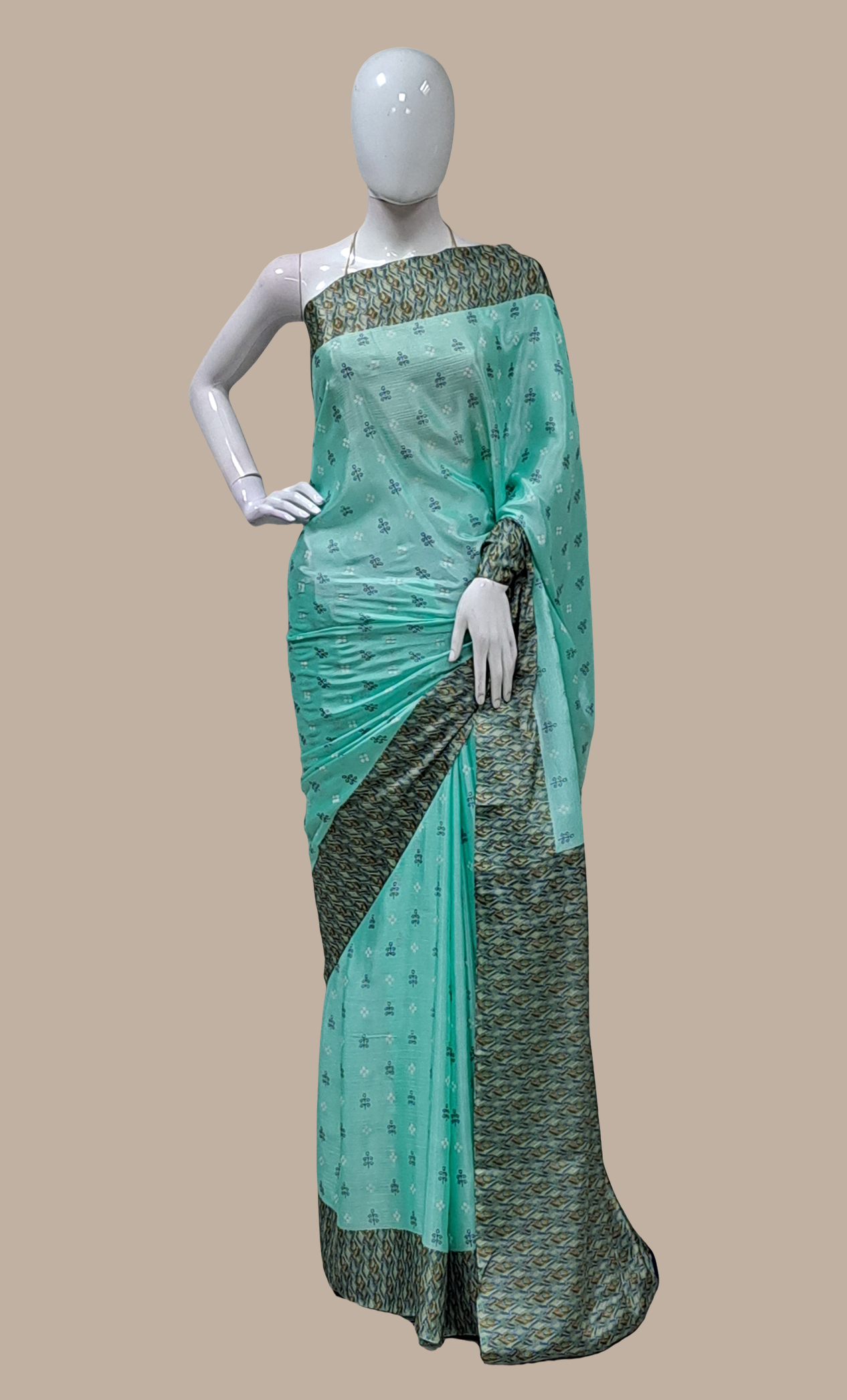 Aqua Printed Sari